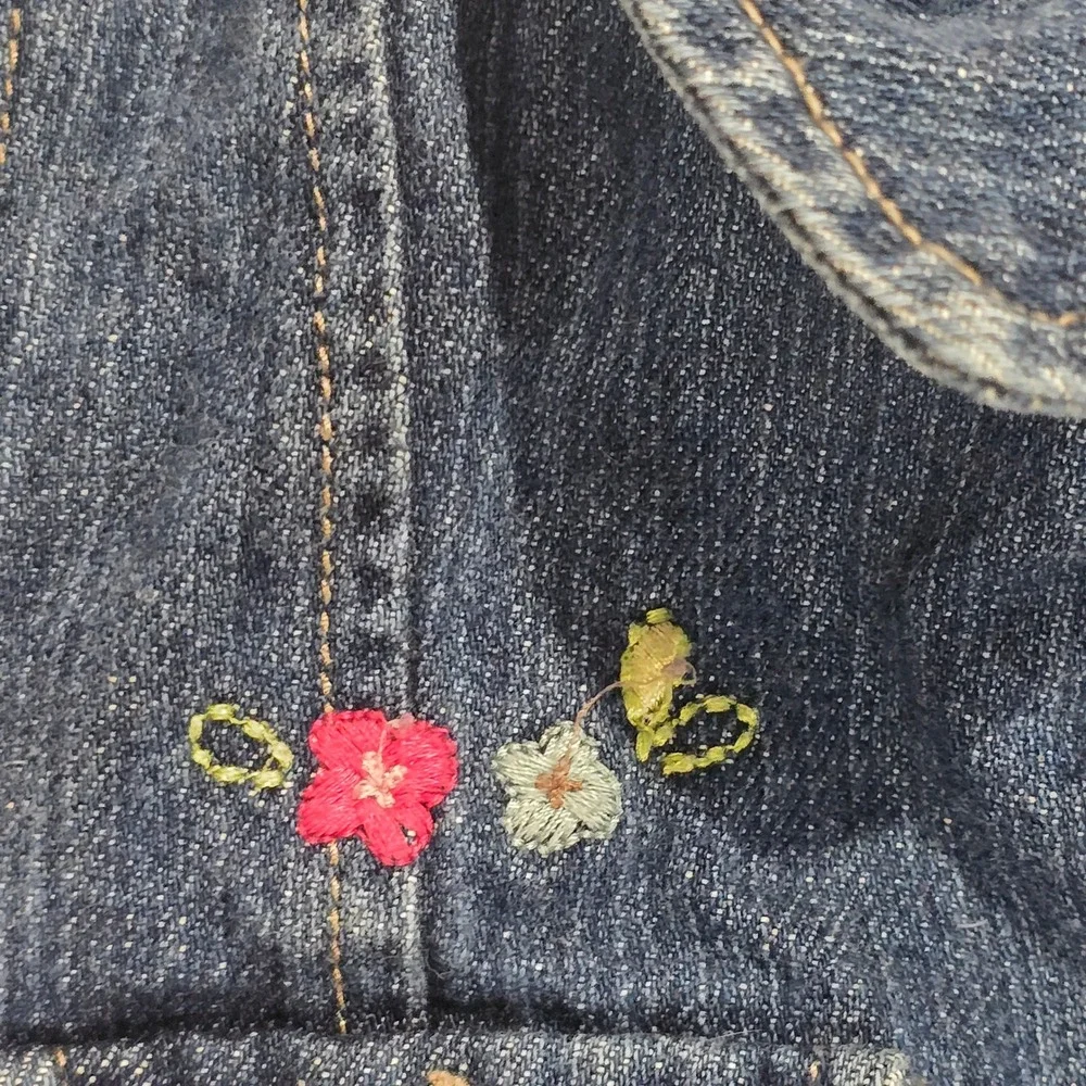 Genuine Kids OshKosh Girls 5T Blue Denim Floral Embroidered Button Front‎ Dress